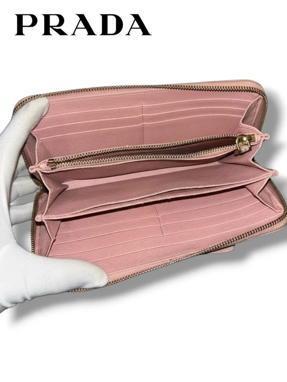 PRADA Fiocco Bow Saffiano Leather Long Wallet Pink Foldover Clutch Flap Italy